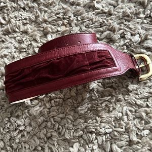 Streets Ahead Burgundy Leather and Velvet Wide Waist Belt with Gold Buckle